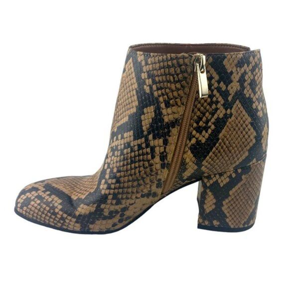 FRANCO SARTO Women's Trudy Brown Black Snake Print Heeled Ankle Bootie US 7M - Picture 4 of 9